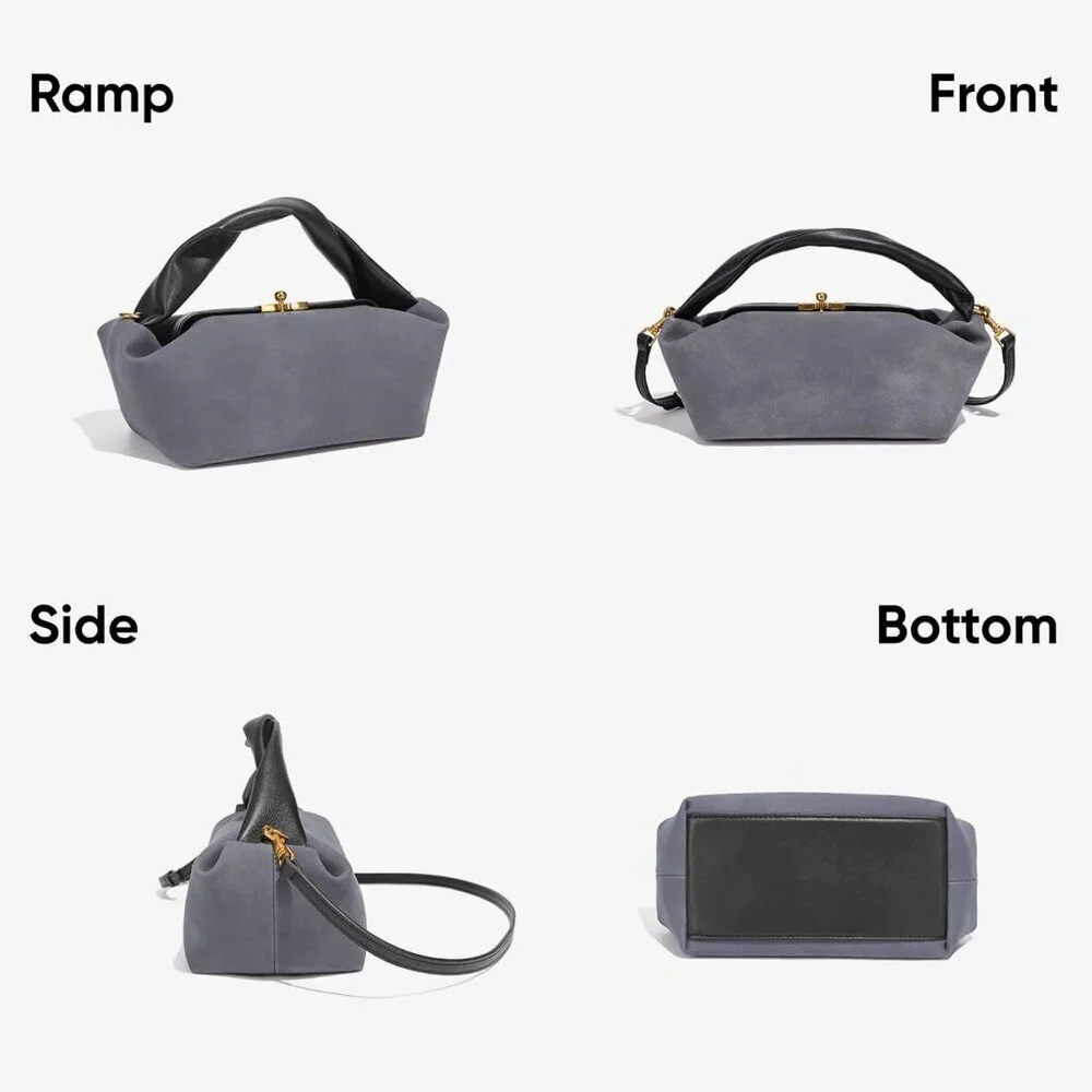 Women's Warm Gray Faux Suede Vintage Slouchy Soft Satchel Kiss Lock Hobo Handbag